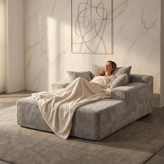 Sytopia Chaise Lounge with Armrests, Oversized Sofa Bed with 3 Pillows by Sytopia