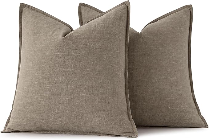 MIULEE Decorative Linen Euro Sham Pillow Covers 24x24 Inch Tan Taupe | Boho - Image 7