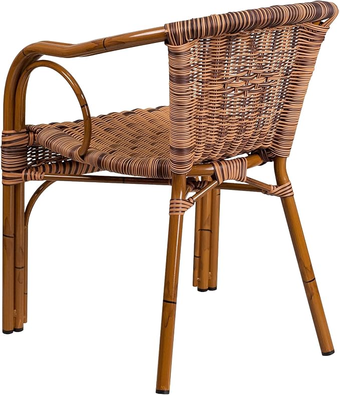 Flash Furniture 3 Pack Cadiz Series Burning Brown Rattan Restaurant Patio Chair - Image 5