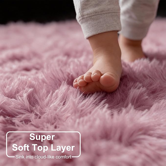 Amdrebio Mauve Pink Big Round Fuzzy Rug 6Ft - Image 3