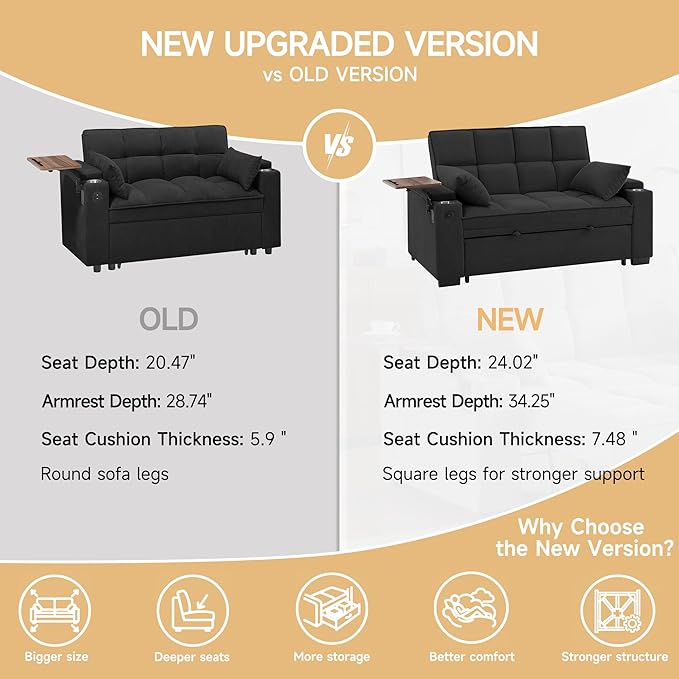 hansones ​66" Multi-Functional Pull-Out Sofa Bed - Image 6