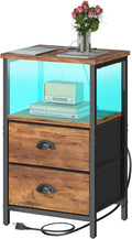 sthmec Nightstand with Charging Station, Night Stand with 2 Fabric Drawers by Unknown