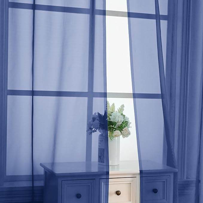 Royal Blue Sheer Curtains 63 Inches Long 2 Panels - Image 5