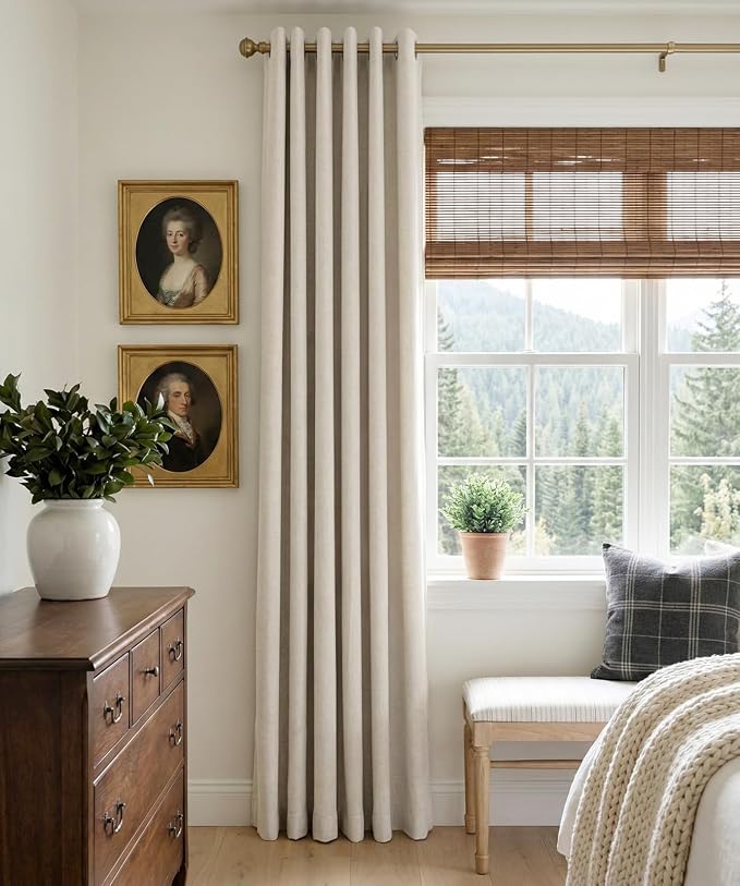 100% Blackout Linen Textured Curtains 90 Inch Long, Light Blocking, Thermal - Image 2