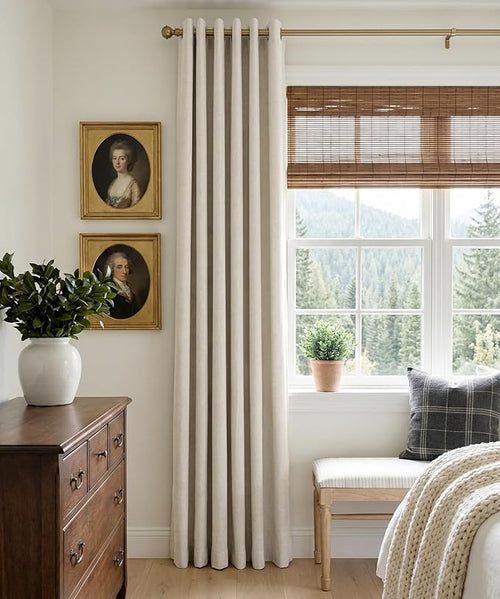 100% Blackout Linen Textured Curtains 108 Inch Long, Light Blocking, Thermal - Image 2