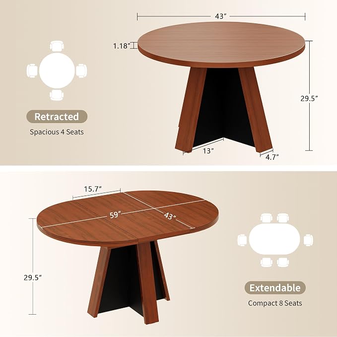iPormis 43.3in-59in Extendable Round Dining Table - Image 2