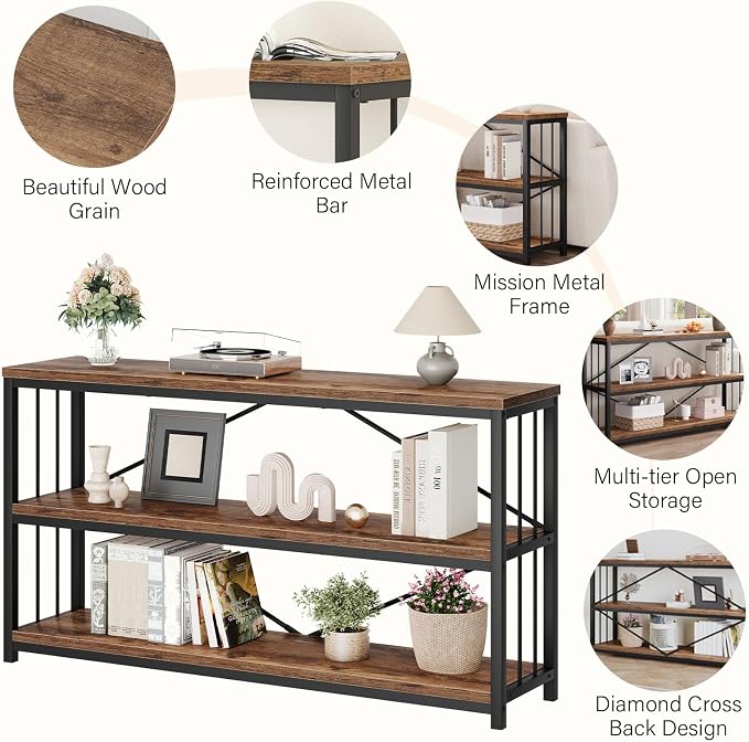 LVB Industrial Console Entryway Table, Metal Wood Rustic Sofa Table - Image 5