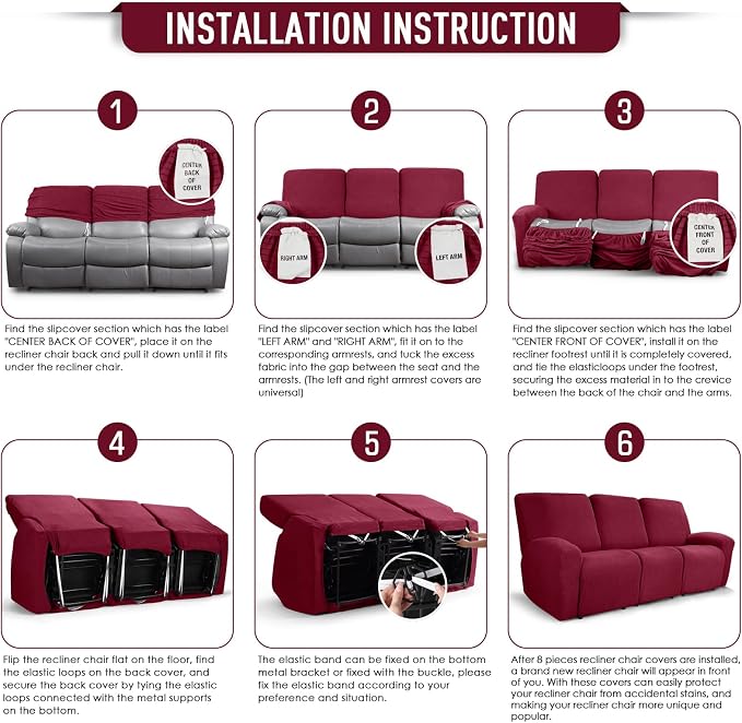 TAOCOCO Recliner Sofa Covers 8-Pieces Stretch Large Couch Covers - Image 6