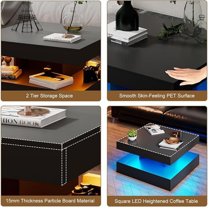 HedoAjim Black LED Coffee Table - Image 4