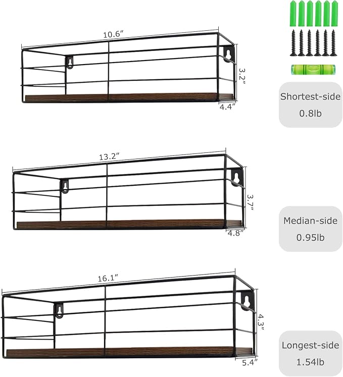 CRUGLA Floating Shelves Wall Mounted Set of 3, Hanging Storage Wall Shelf - Image 3