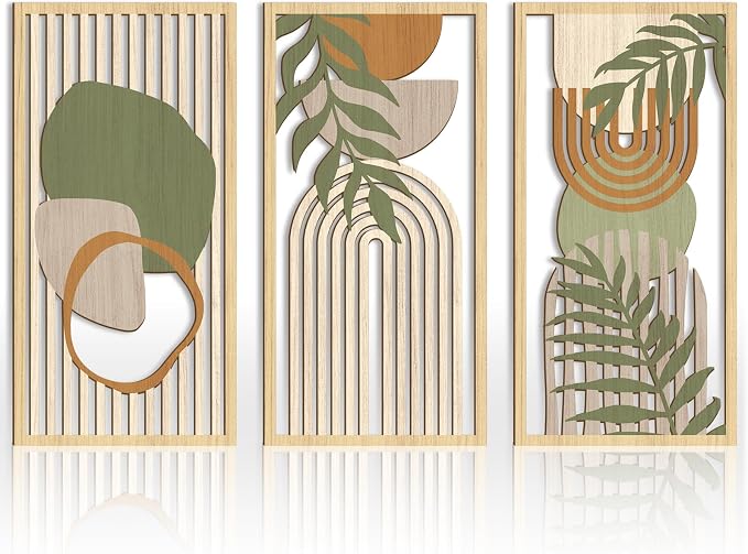 IARTTOP Boho Mid-century Modern Wood Wall Art 16x32 Inch Large Green Abstract by IARTTOP