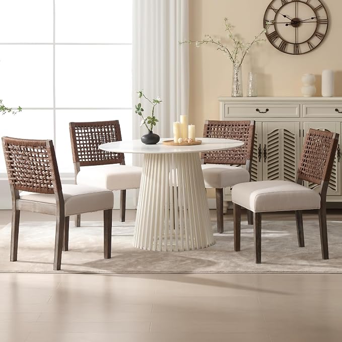 LZAREAL Farmhouse Dining Chairs Set of 4 Linen Fabric Upholstered Accent Side by LZAREALBetterRoomForRealLiving