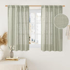 Sage Grey Linen Curtains 48 Inch Length 2 Panels by LAMIT