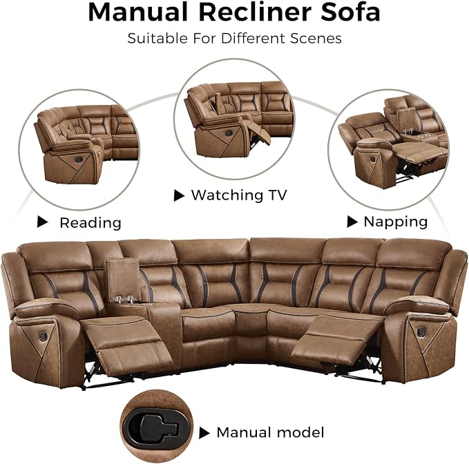 EBELLO Faux Leather Reclining Sectional Sofa Set - Image 5