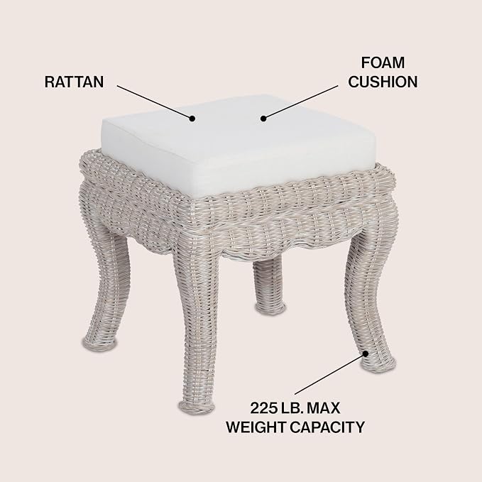 JONATHAN Y Rowan 18.5" Gray White Wash Woven Rattan Vanity Stool - Image 4