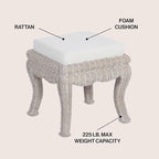 JONATHAN Y Rowan 18.5" Gray White Wash Woven Rattan Vanity Stool - Image 4