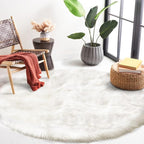 Latepis White Round Rugs 6ft Faux Fur Sheepskin Circle Rug - Image 2