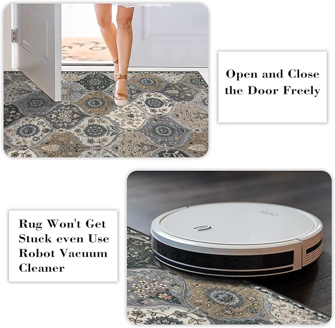 Lahome Moroccan Washable Round Rugs, Soft Vintage Round Rug 4ft | Distress - Image 7