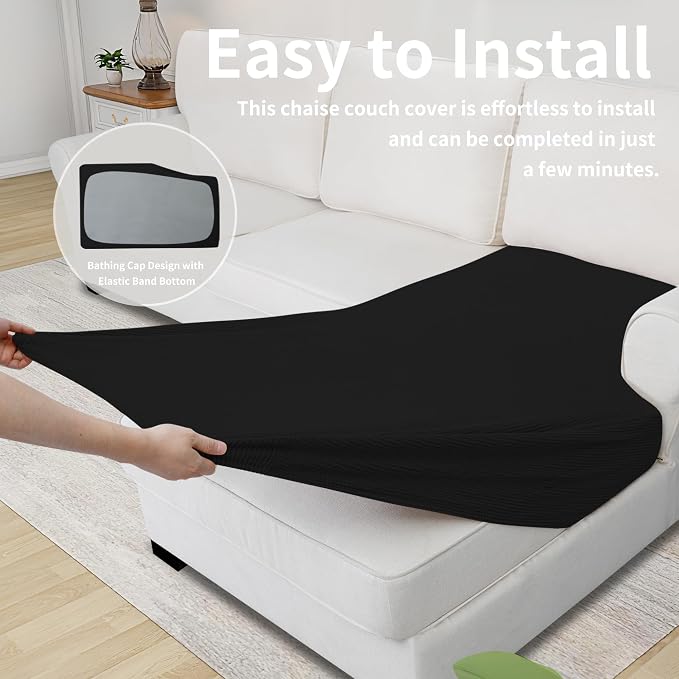 Easy-Going Stretch 1 Piece Chaise Lounge Cushion Slipcover | Sectional Couch - Image 6