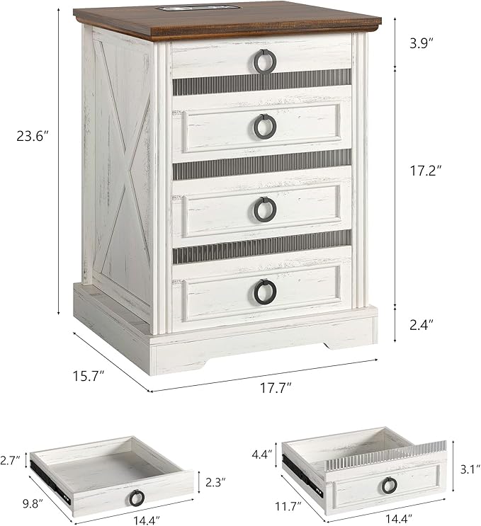 Farmhouse Night Stand with Gun Drawer, Bedside Table with Charger Station - Image 2