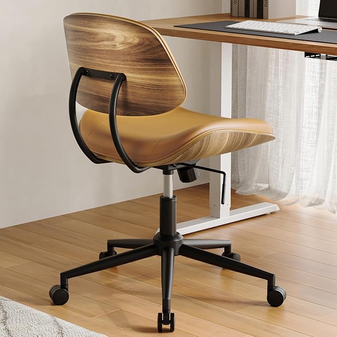 Armless Office Chair with Wheels, PU Leather Adjustable Height Desk Chair - Image 2