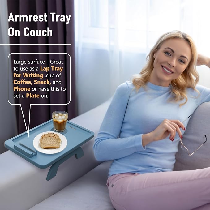 SINWANT Couch Arm Table, Bamboo Sofa Clip on Tray Tables, Sofa Armrest Tray - Image 2