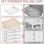 Storage Cart with 8 Drawers, Utility Cart with White Drawers and Wooden Tabletop - Image 7