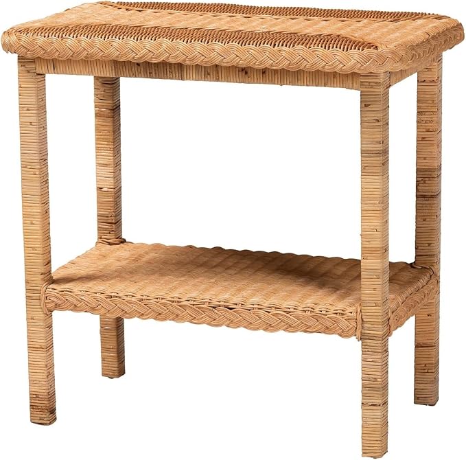 HomeStock Bohemian Side TableRattan & Wood Accent TableHoney Finish26 x 16 x 25 by Homestock