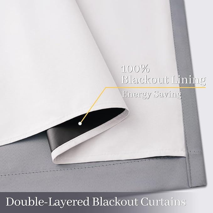 Yakamok Grey 100% Blackout Curtain Panels 84 inches, 2 Panels | Blackout - Image 4