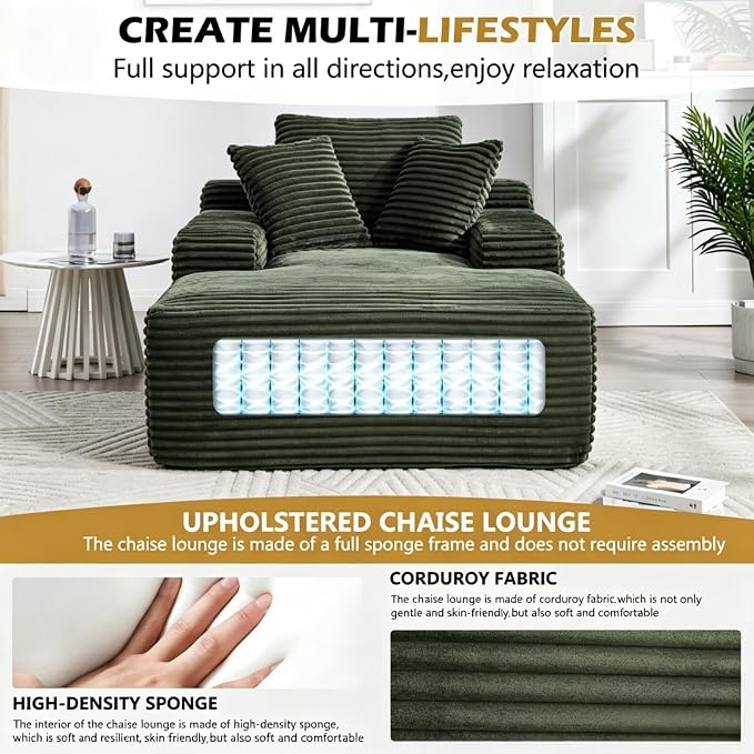 Oversized Boneless Chaise Sofa Bed, Corduroy Chaise Lounge Chair Indoor - Image 5