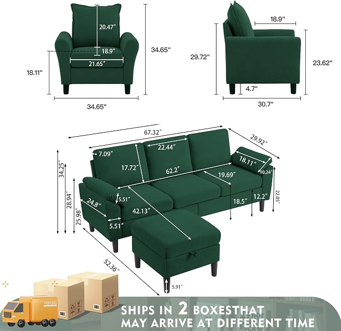 79" Convertible Sectional Sofa Set, Modern Linen Small L Shaped Couch - Image 3