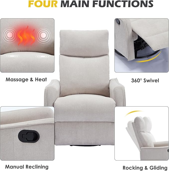 Trustyue Swivel Rocker Recliner Chair, 360° Swivel Recliner - Image 4