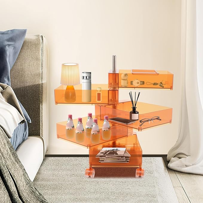 5 Tier Storage Cabinet, 360° Rotating Sofa Side Cabinet, Mobile Bedside Table - Image 4