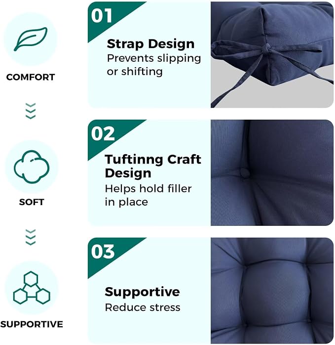 Set of 2 Outdoor Floral Square Seat Cushions Waterproof Patio Seat Pad Blue - Image 5