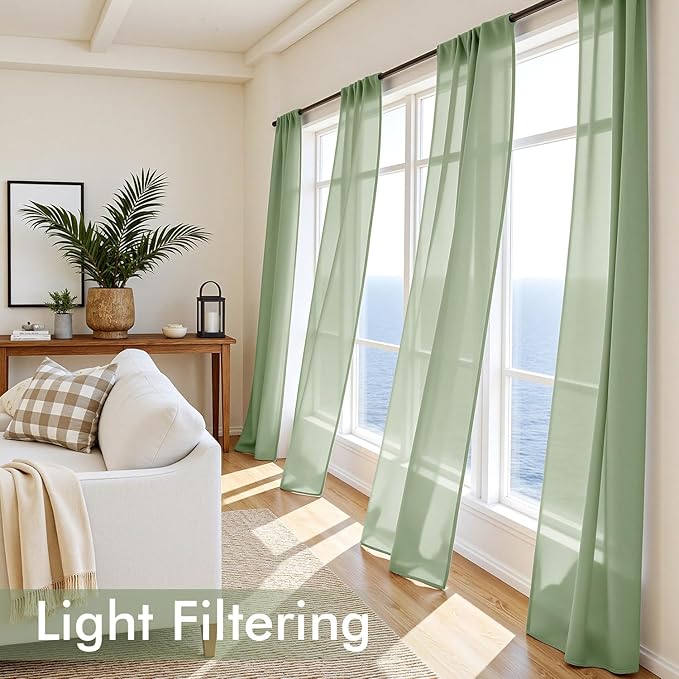 MIULEE Sage Green Sheer Curtains 63 Inches Long 4 Panels 42 x 63 Inches | Light - Image 4