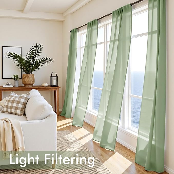 MIULEE Sage Green Sheer Curtains 84 Inches Long 4 Panels 54 x 84 Inches | Light - Image 4