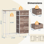 DUMOS Dresser for Bedroom with Hanging Rack, 6 Drawer Fabric Dresser with - Image 3