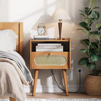JOINICE Night Stand Set 2, Mid Century Modern Nightstands Drawer, Rattan - Image 7