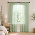 Sheer Curtains, Sage Green Sheer Curtains 84 inch Length 2 Panels Set, Rod by OWENIE