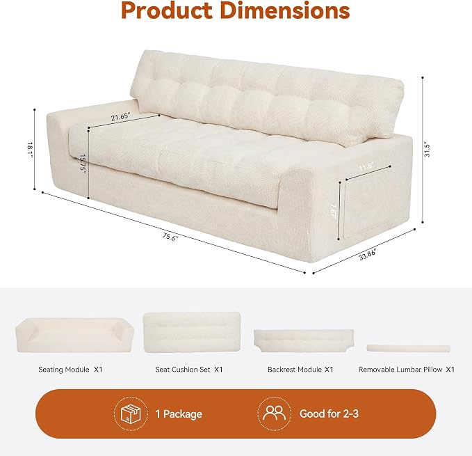 MONVANE 75.6" Convertible 3 Seater Sofa, 2-in-1 Boneless Sleeper Sofa Bed - Image 3