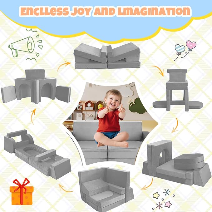 10 Pcs Modular Kids Play Sofa – Versatile Convertible Foam Cushion that Doubles - Image 5