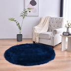 Navy Blue Faux Fur Sheepskin Round Rug 4x4 ft, Fluffy Shag Circle Rug | Shag by duduta