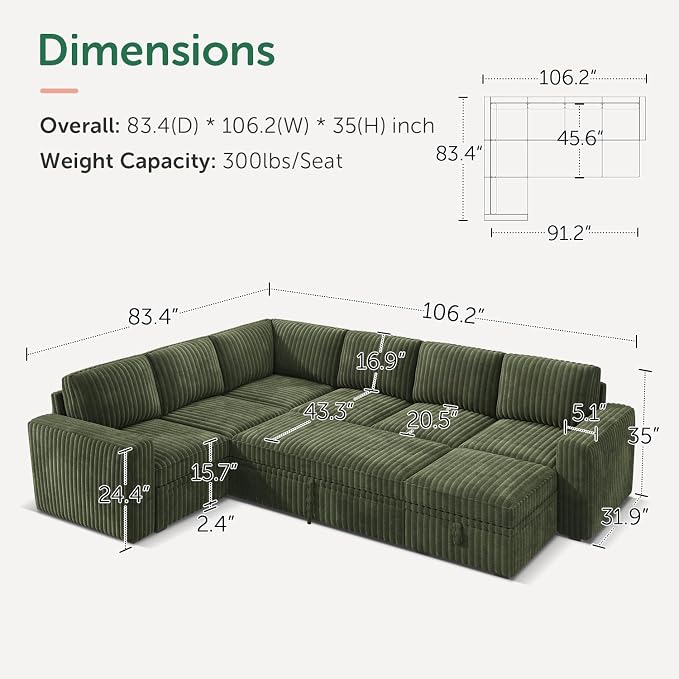 HONBAY Modular Sectional Sleeper Sofa - Image 2