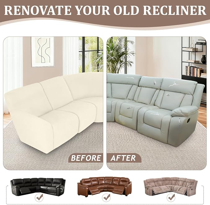 ALIECOM 100% Waterproof Recliner Sectional Couch Covers L Shape Stretch Corner - Image 7