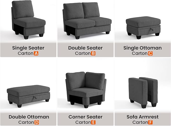 CHIC HOUSE Middle Module for Modular Couch, Corduroy Customizable Chaise - Image 3