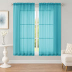 Sheer Turquoise Curtains, Sheer Curtains 63 inch Length 2 Panels Set, Rod by OWENIE