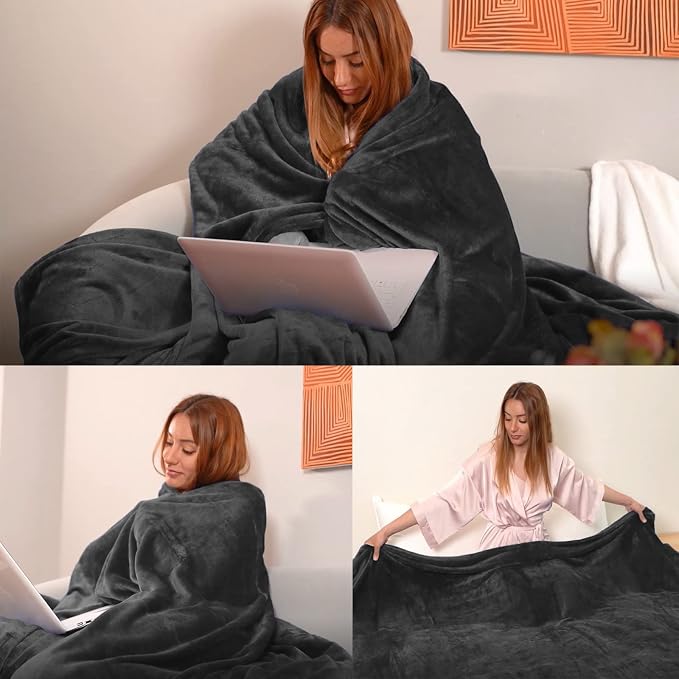 Dark Grey Fleece Plush Throw Blanket 50"x60"for Couch Fuzzy Cozy Flannel | - Image 2
