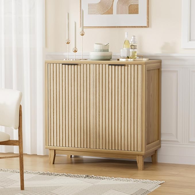 Fluted Cabinet with Storage, 2 Doors Sideboard Buffet, Mid Century Modern - Image 9