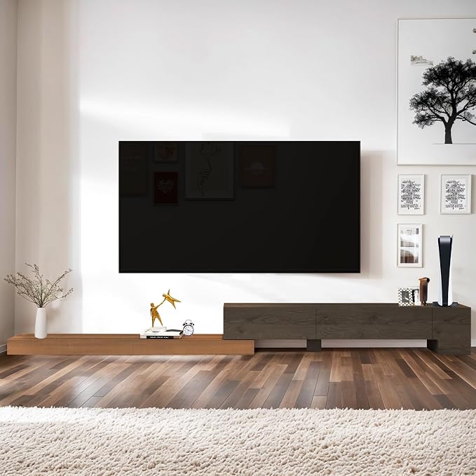 Retractable TV Stand, Solid Wood Minimalist TV Shelf, Mid-Century TV Console by TuckTect