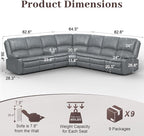 Yolsali Manual Reclining Sectional Sofa Set, 7 Seats Soft Leather Recliner - Image 2